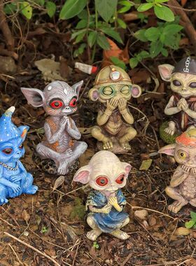 跨境万圣节哥特式风外星人树脂工艺品摆件户外侏儒矮人花园装饰品