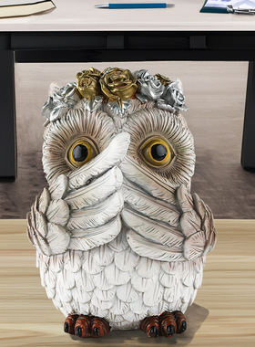 庭院不听不看不说猫头鹰摆件花园树脂小动物可爱三只鸟工艺品