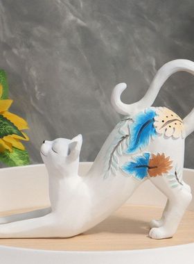 欧式家居简约祈祷趴猫摆件客厅书房桌面动物装饰品树脂工艺品摆件