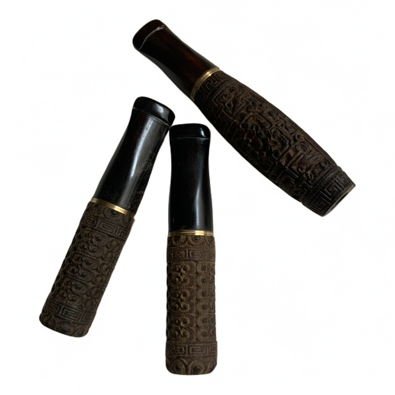 黑水牛角中接沉香雕刻烟嘴沉香老料过滤嘴9mm滤芯粗中细烟三用 - 图0