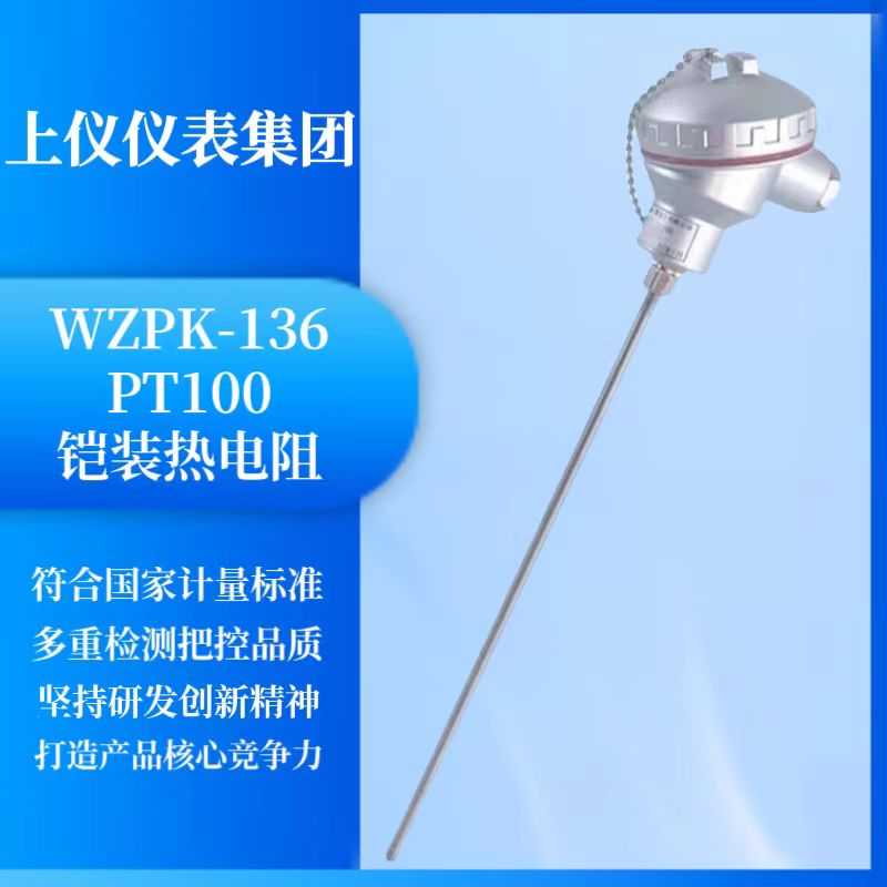 上海仪表铠装热电阻WZPK-136 PT100 L=500mm 0-350度精度A级 - 图1