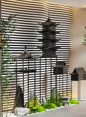 新中式古典塔楼造型落地景观摆件