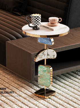 意式轻奢创意大理石边几会所沙发角几样板间个性金属小茶几设计师