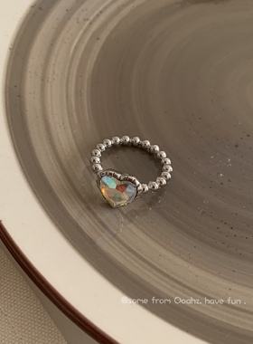 透明爱心水钻戒指复古金属风