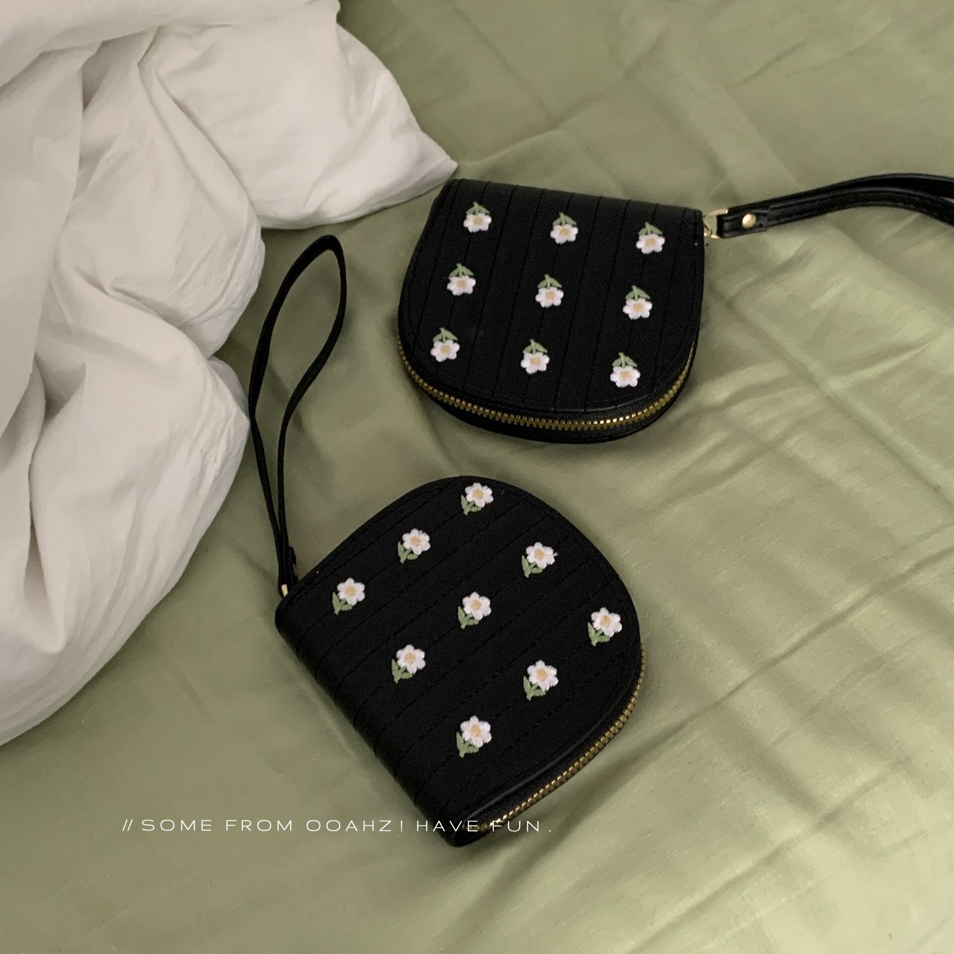 栀子花开 手提零钱包 刺绣碎花便携拉链卡包多功能钥匙包零钱夹,淘宝优惠券,粉丝福利购,淘宝优惠卷