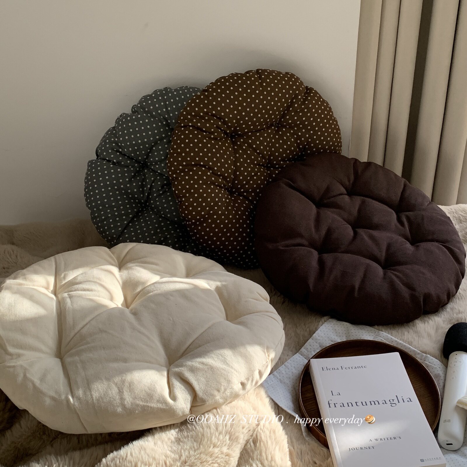 Linen round futon cushion thickened pillow tatami