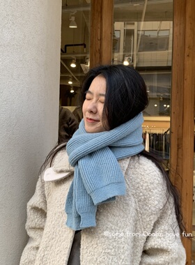 少见大象蓝毛线针织围巾