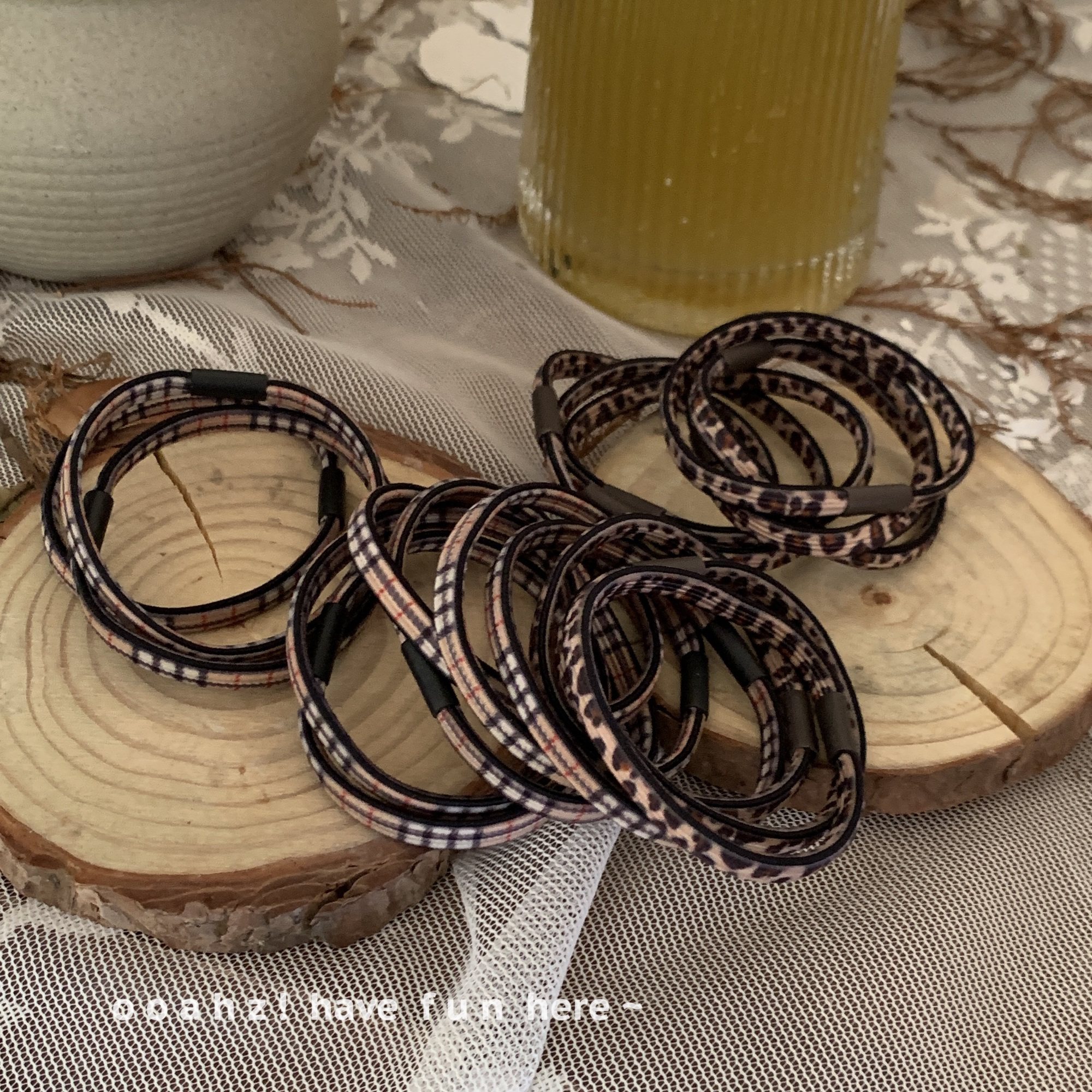 发绳手环～豹纹格子扁橡皮筋发圈女扎头发头绳弹力绑马尾简约气质,淘宝优惠券,粉丝福利购,淘宝优惠卷