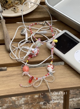 「草莓泡泡」双层纽扣爱心项链 甜酷嘻哈锁骨链蝴蝶结颈链卫衣链