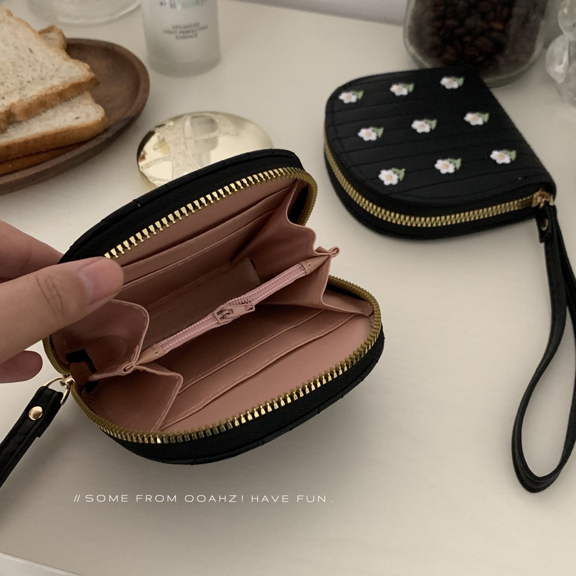 栀子花开 手提零钱包 刺绣碎花便携拉链卡包多功能钥匙包零钱夹,淘宝优惠券,粉丝福利购,淘宝优惠卷