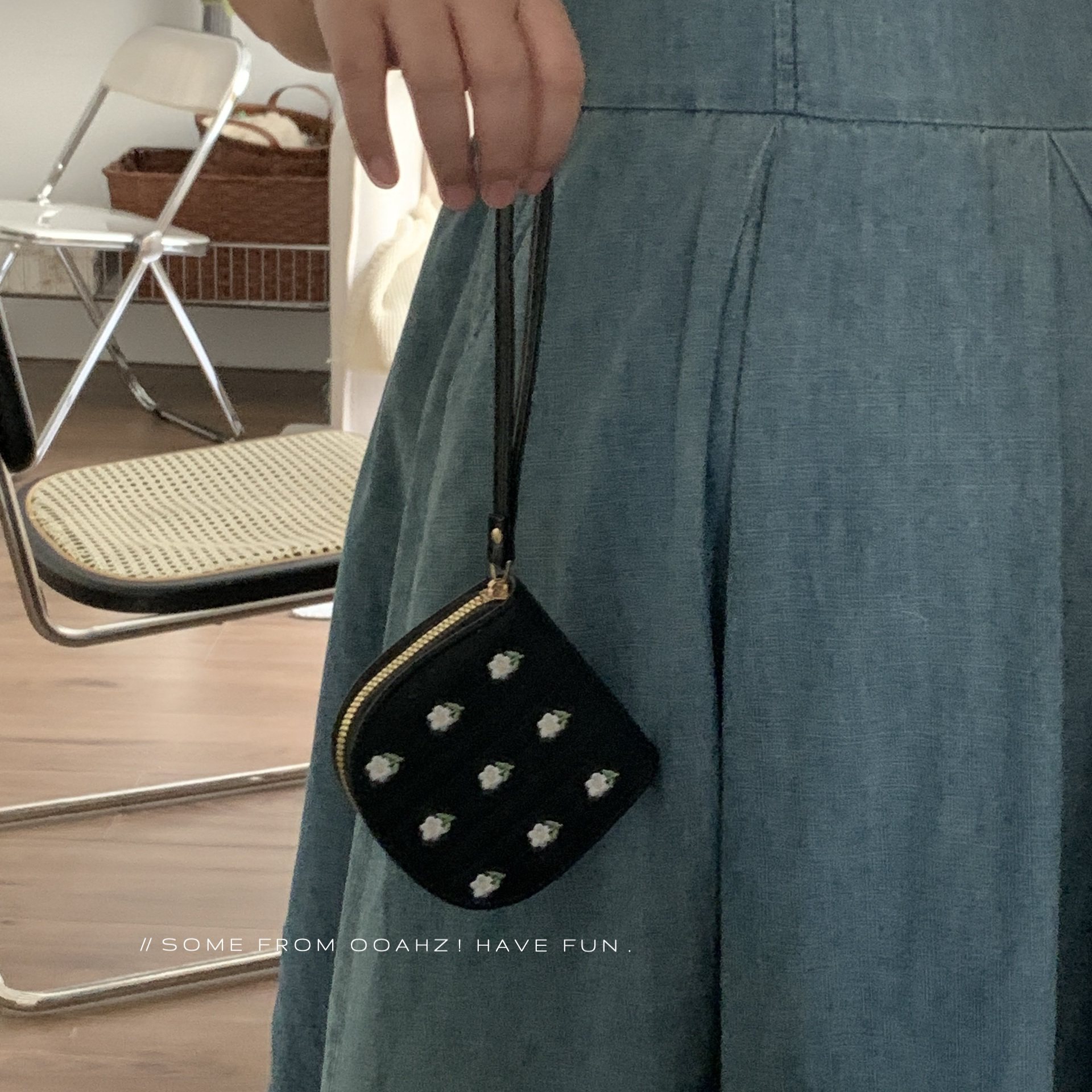 栀子花开 手提零钱包 刺绣碎花便携拉链卡包多功能钥匙包零钱夹,淘宝优惠券,粉丝福利购,淘宝优惠卷