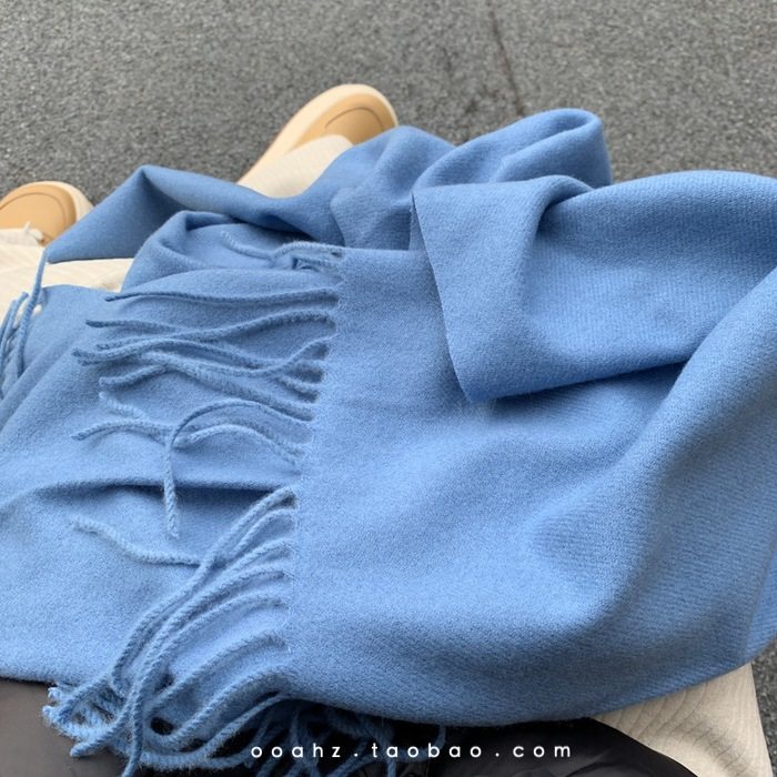 韩剧女主｜蓝围巾 中性风秋冬加厚保暖披肩纯色男女羊毛情侣围脖,淘宝优惠券,粉丝福利购,淘宝优惠卷