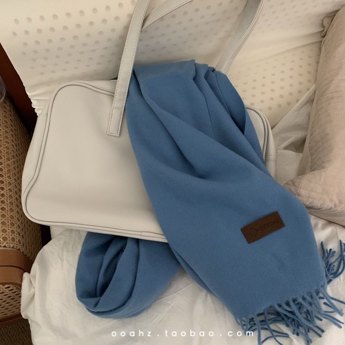 韩剧女主｜蓝围巾 中性风秋冬加厚保暖披肩纯色男女羊毛情侣围脖,淘宝优惠券,粉丝福利购,淘宝优惠卷