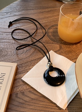 金属铜黑曜石吊坠~韩国百搭项链梳子挂坠高级感ins毛衣卫衣颈链