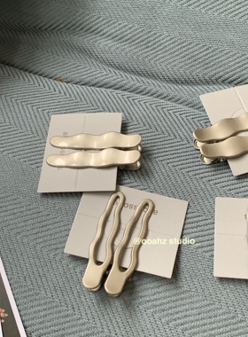 凌晨的海~金属银色波浪线条发夹对夹 几何长方形水滴鸭嘴夹刘海夹