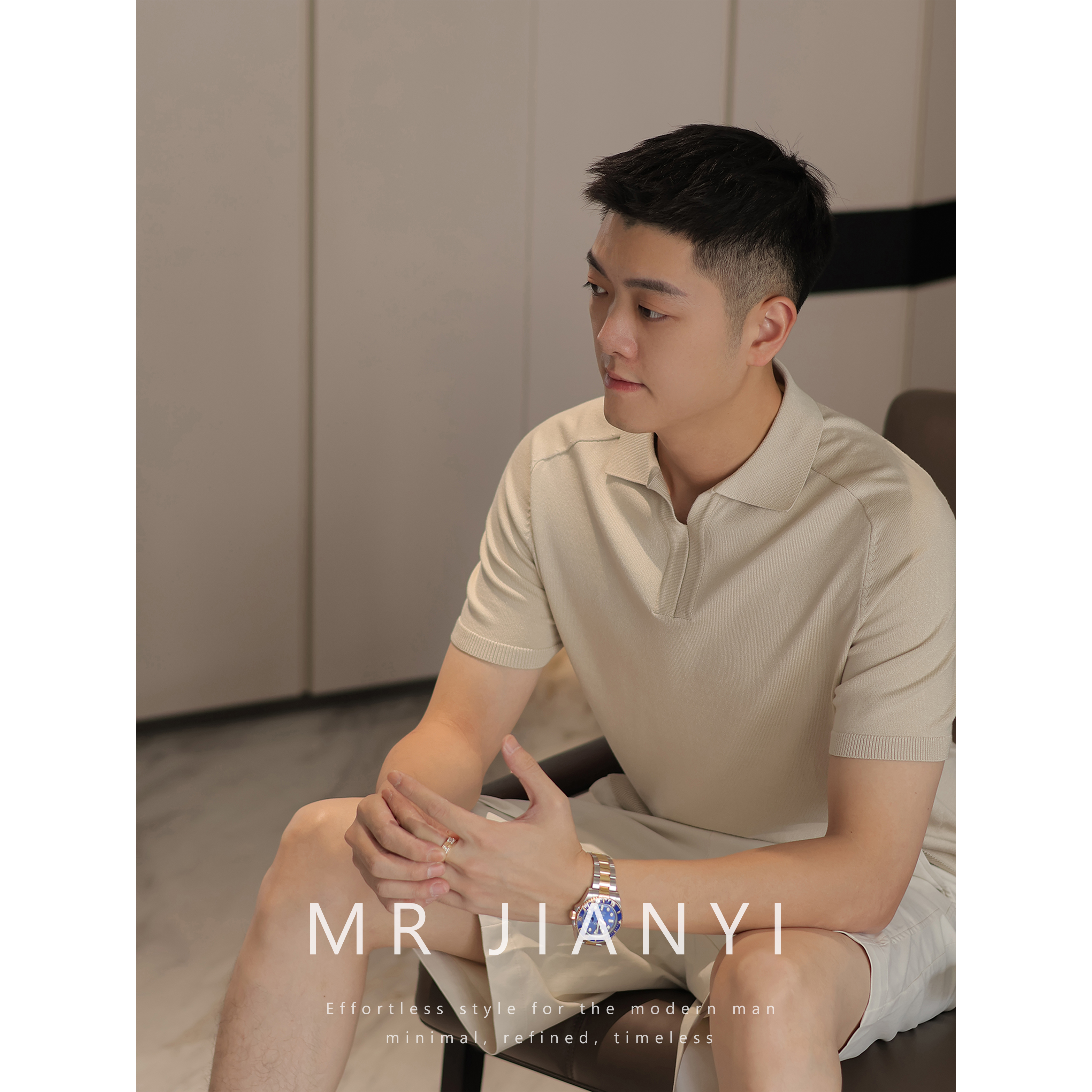 MR JIANYI春夏意式绅士极简翻领针织短袖时尚插肩袖polo衫T恤男装