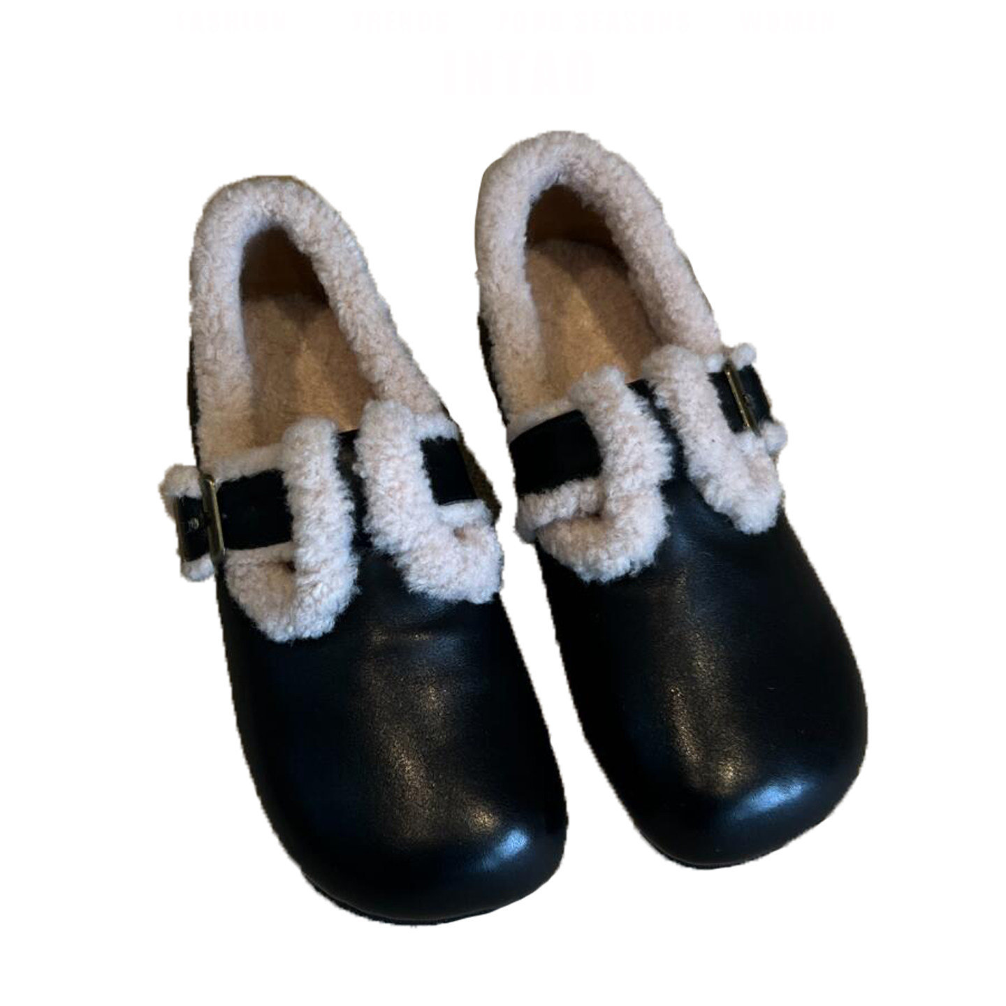 黑色内增高毛毛勃肯鞋全包女冬加绒2025新款深口豆豆棉鞋复古单鞋,淘宝优惠券,粉丝福利购,淘宝优惠卷