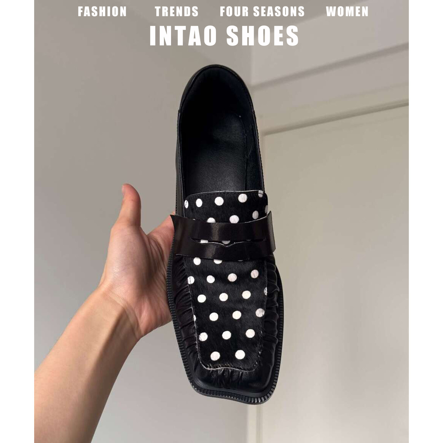 设计感小众厚底乐福鞋女2026新款方头复古小皮鞋法式波点深口单鞋,淘宝优惠券,粉丝福利购,淘宝优惠卷