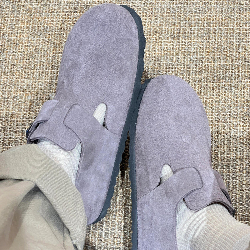 牛皮版~紫色全包勃肯鞋女2025新款一脚蹬软木博肯鞋深口厚底单鞋,淘宝优惠券,粉丝福利购,淘宝优惠卷