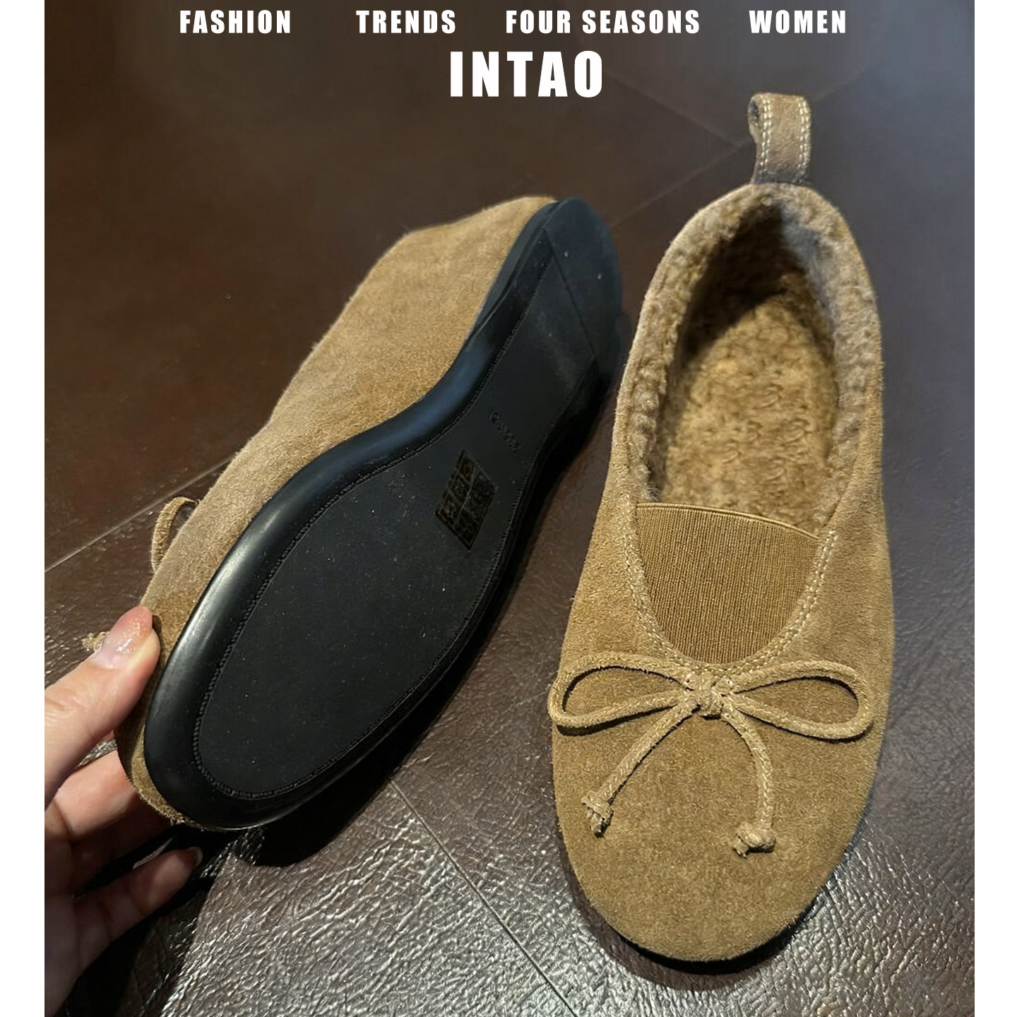 法式蝴蝶结芭蕾豆豆毛毛鞋女平底2025秋冬新款一脚蹬加绒保暖单鞋,淘宝优惠券,粉丝福利购,淘宝优惠卷