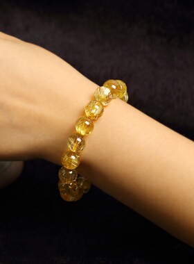 天然水晶金发晶手串龙袍钛晶手链