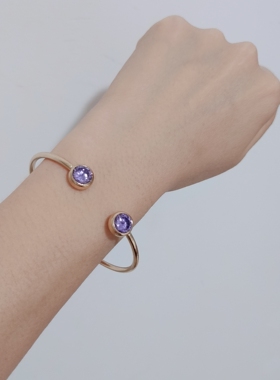 时尚欧美外贸开口手镯镀金镶紫罗兰水钻内部直径5X6cm新款开发潮