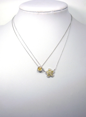 礼品黄色锆石花朵白金项链