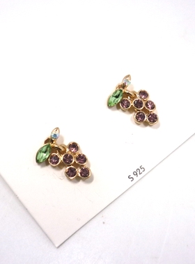 礼品925银针镀金心形葡萄樱桃