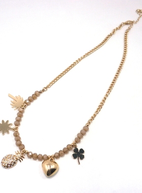 时尚欧美外贸饰品项链新开发款设计感珊瑚珍珠镀金椰树凤梨四叶草