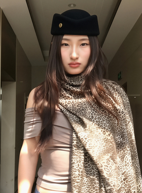 秋冬羊毛盆帽女高级感空姐贝雷帽