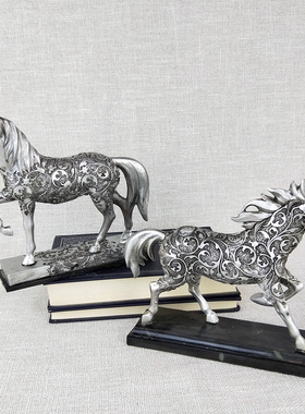 简约现代银色生肖马摆件送礼