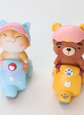 泰迪熊萌趣巴哥摩托可爱橘猫摆件