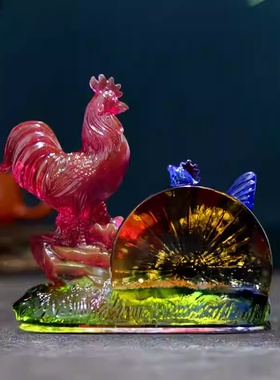 集雅轩宋韶光大师2026马年吉祥物生肖属牛 晨鸡报喜 琉璃吊坠礼品