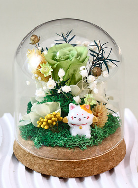 好运猫招财猫玫瑰永生花DIY材料