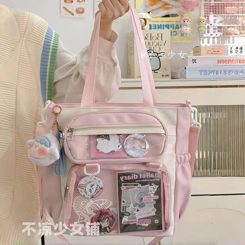 可爱二次元透明斜挎包学院少女大容量托特包吧唧扎板痛包娃包 - 图2