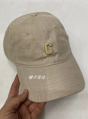 净版亚麻棉凉爽透气女式显脸小圆顶百搭显瘦卡其夏弯檐软顶棒球帽