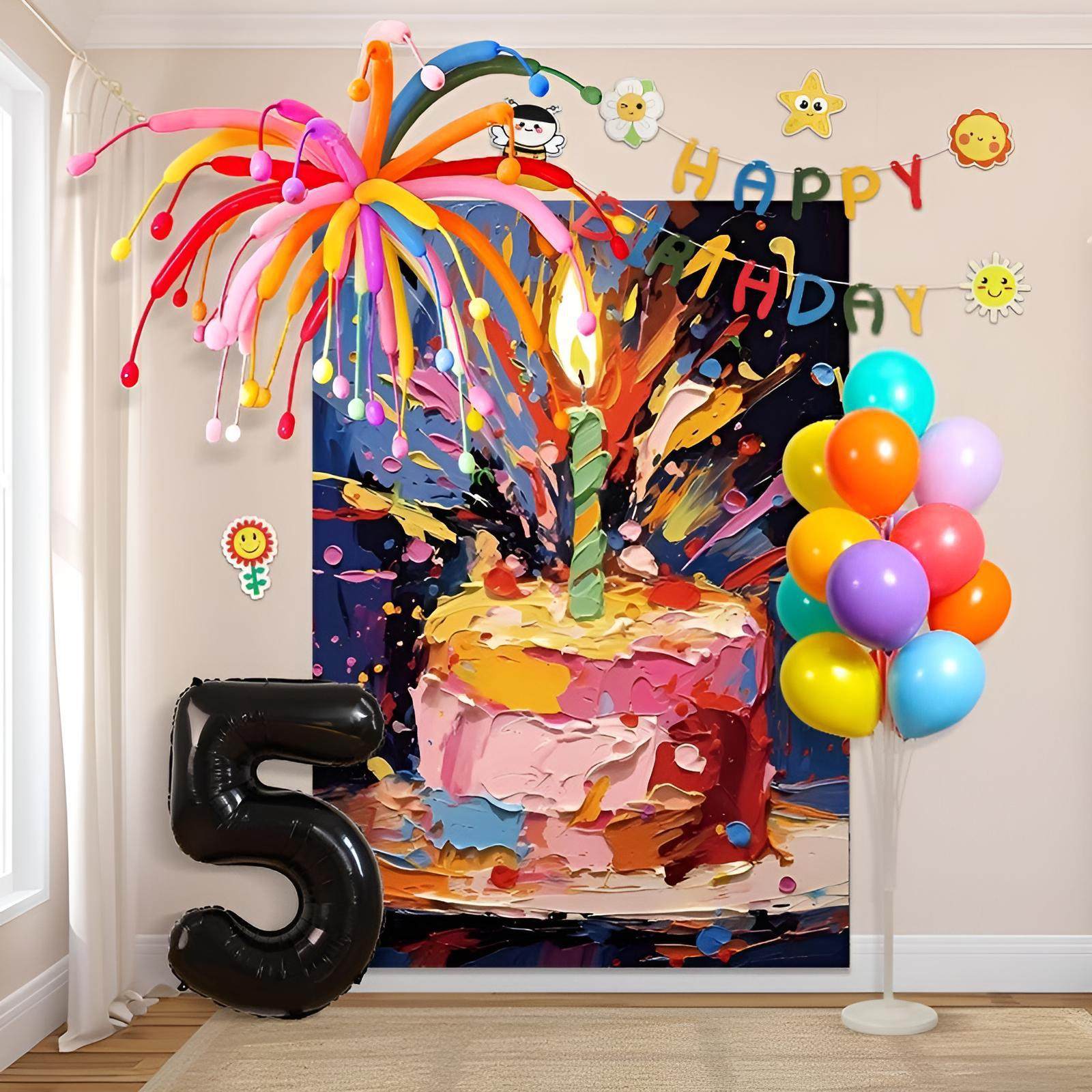 男女孩生日场景布置装饰宝宝儿童周岁礼宴会烟花气球背景油画挂布,淘宝优惠券,粉丝福利购,淘宝优惠卷