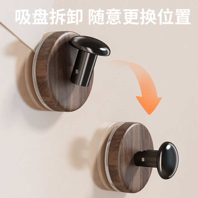 吸盘挂钩免打孔门后挂衣钩卫生间强承重无痕浴室中古风胡桃木粘钩 - 图2