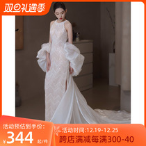 Bright Sheet Heavy Work Light Wedding Dress Bridal Style High-end Fish Tailoring Body Dress Temperament Light Lavish Hanging Neck Morning Gown Out of the house