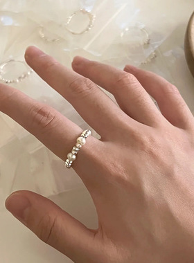 不规则金属碎银子珍珠戒指女小众个性简约百搭气质时尚指环戒子