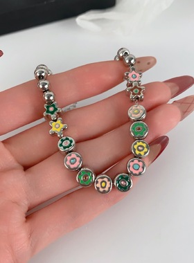 萌趣可爱冰淇淋彩色花朵滴油串珠手串小众设计手环甜美小清新手链