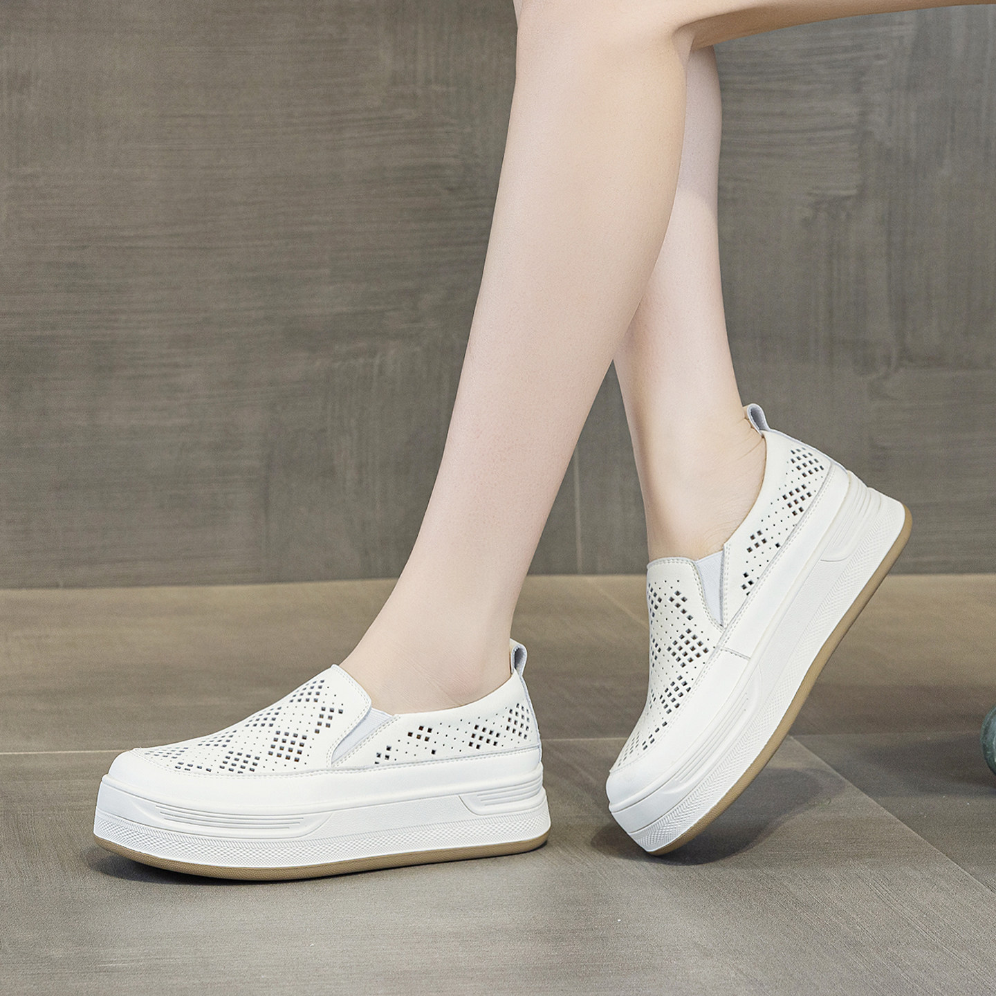 Genuine leather hollow breathable casual loafers sports sneakers
