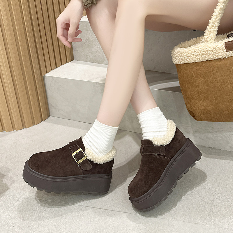 真皮厚底勃肯鞋女增高秋冬雪地靴松糕豆豆鞋加绒保暖棉鞋毛毛短靴,淘宝优惠券,粉丝福利购,淘宝优惠卷