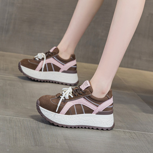 真皮内增高德训鞋女鞋2025秋季新款厚底百搭老爹鞋爆款运动休闲鞋 - 图1