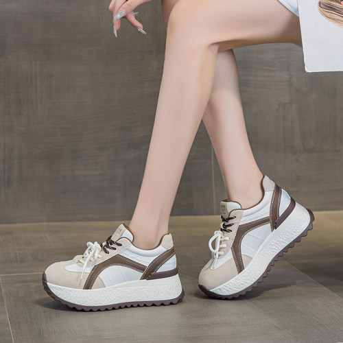 真皮内增高德训鞋女鞋2025秋季新款厚底百搭老爹鞋爆款运动休闲鞋 - 图2