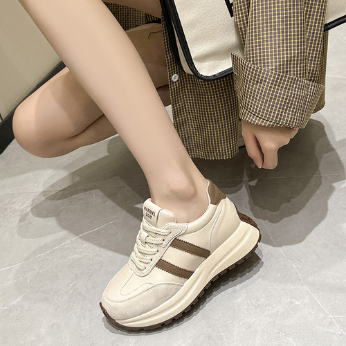 真皮厚底老爹鞋女6cm秋冬新款潮防滑运动休闲小白鞋内增高阿甘鞋 - 图1