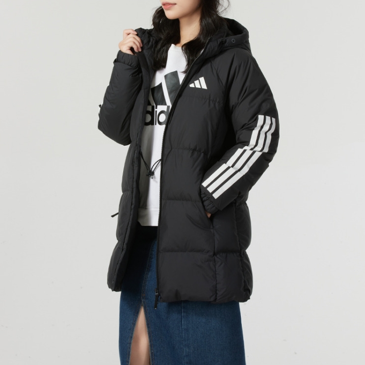 正品Adidas阿迪达斯羽绒服女2024冬中长款连帽保暖防风外套JG3855 - 图2