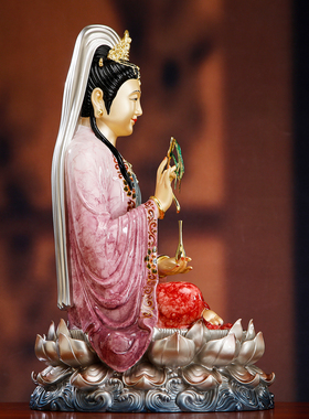 纯铜高温彩观音佛像家用供奉