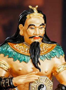 纯铜彩绘伏羲大帝神像供奉摆件