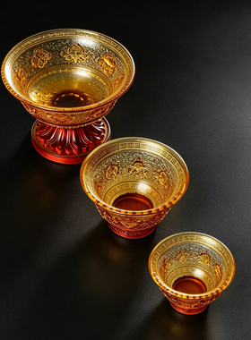 古法琉璃浮雕八吉祥供佛供水杯